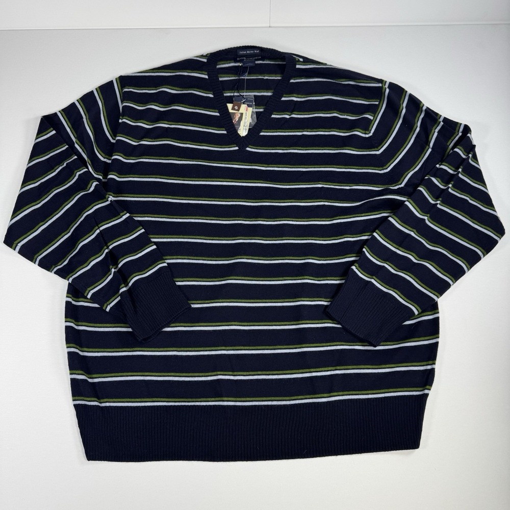 Daniel‎ Cremieux Classics XXL Italian Merino Wool V-Neck Striped Sweater NWT